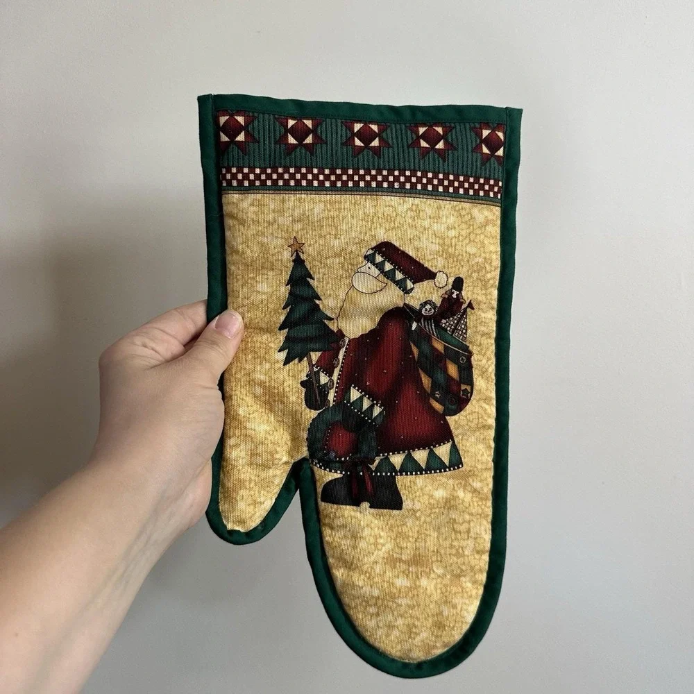 VTG Primitive Christmas Potholder Santa Clause Quilt‎ Handmade Comfortable Roomy